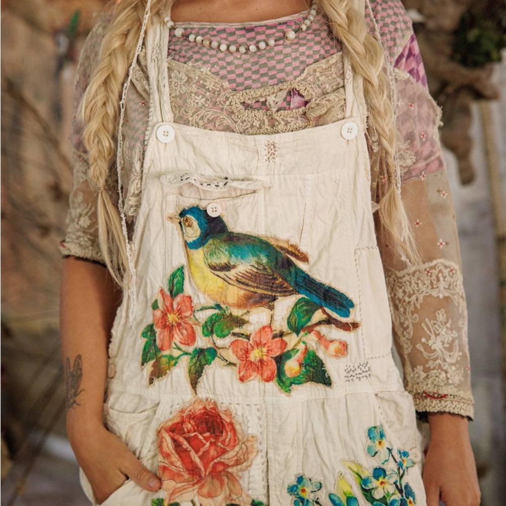 Magnolia Pearl Birdie Benjamin Overalls NWT ONE SIZE SOLD OUT $625 Appliqué - Picture 2 of 6